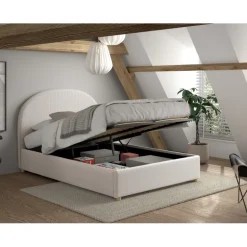 Kontinentalseng med opbevaring Moon 140 x 200 cm – hvid bouclé