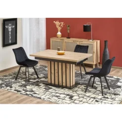 LAMELLO Spisebord med udtræk, håndværkseg / Sort