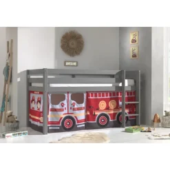 Legeforhæng til mellemhøj seng – Brandbil, rød, 100 % bomuld