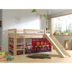 Legeforhæng til mellemhøj seng – Brandbil, rød, 100 % bomuld