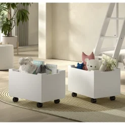 Legetøjskasse på hjul Forrest Beech – Hvid (sæt med 2 skuffer)