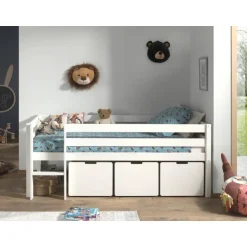 Legetøjskasse sæt til mellemhøj seng – Pino, hvid (3 skuffer)