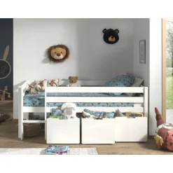 Legetøjskasse sæt til mellemhøj seng – Pino, hvid (3 skuffer)