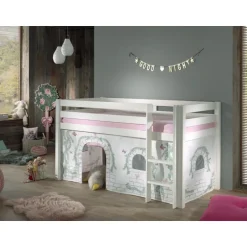 Legetæppe gardin til halvhøj seng – Birdy, hvid/lyserød