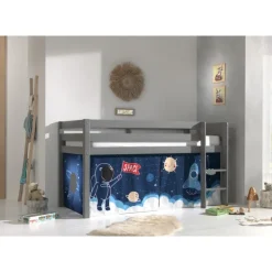 Legetæppeforhæng til halvhøj seng – Space Shuttle, blå