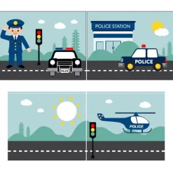 Legetæppe-forhæng til mellemhøj seng – Politi, blå