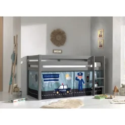 Legetæppe-forhæng til mellemhøj seng – Politi, blå