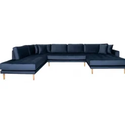 Lido - Hjørnesofa med Højrevendt Chaiselong - Mørkeblå velour