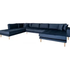 Lido - Hjørnesofa med Højrevendt Chaiselong - Mørkeblå velour
