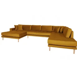 Lido - Hjørnesofa med Venstrevendt Chaiselong - Sennepsgul velour
