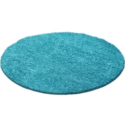 Life Rund Shaggy tæppe Ensfarvet - Turkis