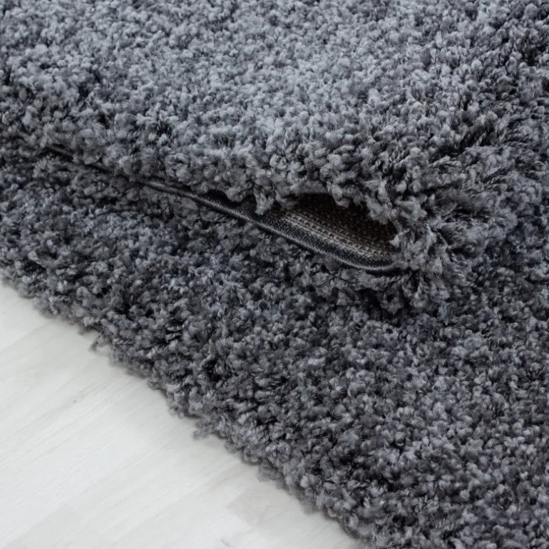 Life Rund Shaggy tæppe Ensfarvet - Grå