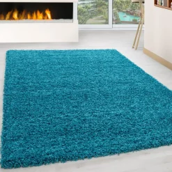 Life Shaggy tæppe Ensfarvet - Turkis