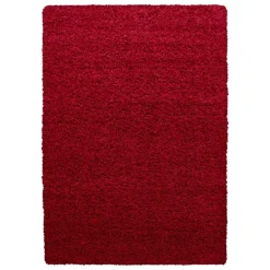 Life Shaggy tæppe Ensfarvet - Rød