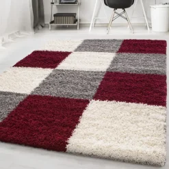 Life Shaggy tæppe Ternet - Rød