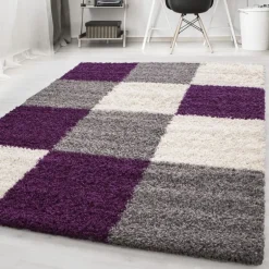 Life Shaggy tæppe Ternet - Lilla