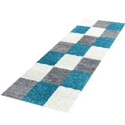 Life Shaggy Tæppeløber Ternet - Turkis