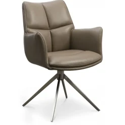 Lily Spisestuestol med Drejefunktion med armlæn - Krom stel - Nougat læder