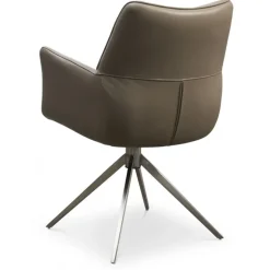 Lily Spisestuestol med Drejefunktion med armlæn - Krom stel - Nougat læder