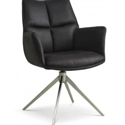 Lily Spisestuestol med Drejefunktion med armlæn - Krom stel - Micro læder