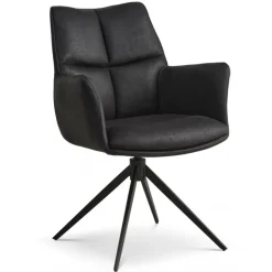 Lily Spisestuestol med Drejefunktion med armlæn - Sort stel - Micro læder