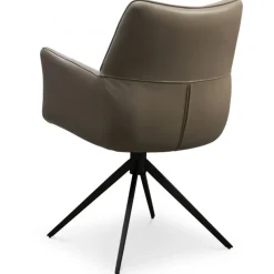 Lily Spisestuestol med Drejefunktion med armlæn - Sort stel - Nougat læder