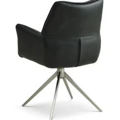 Lily Spisestuestol med Drejefunktion- med armlæn - Krom stel - Sort læder