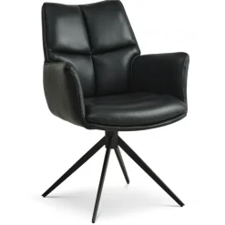 Lily Spisestuestol med Drejefunktion med armlæn - Sort stel - Sort læder