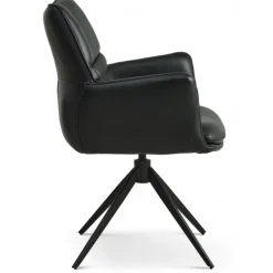 Lily Spisestuestol med Drejefunktion med armlæn - Sort stel - Sort læder
