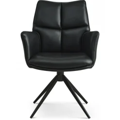 Lily Spisestuestol med Drejefunktion med armlæn - Sort stel - Sort læder