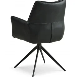 Lily Spisestuestol med Drejefunktion med armlæn - Sort stel - Sort læder
