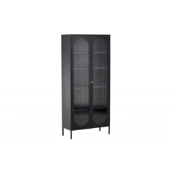 Lima Vitrineskab 80x180 cm med 2 låger og 4 hylder - glas og sort stål