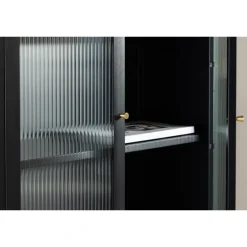 Lima Vitrineskab 80x180 cm med 2 låger og 4 hylder - glas og sort stål