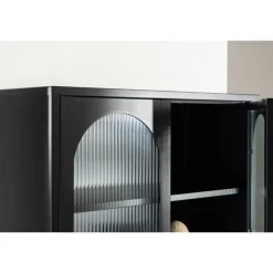 Lima Vitrineskab 80x180 cm med 2 låger og 4 hylder - glas og sort stål