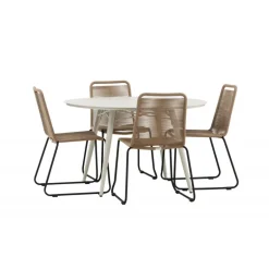 Lina Rundt Spisebordssæt - Beige,Brun