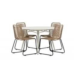 Lina Rundt Spisebordssæt - Beige,Brun