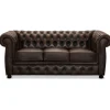 Liverpool 3 personer Chesterfield sofa - brun ægte læder