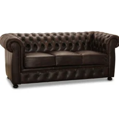 Liverpool 3 personer Chesterfield sofa - brun ægte læder