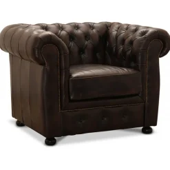 Liverpool Chesterfield lænestol Brun ægte læder