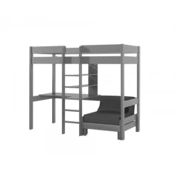 Loftseng med skrivebord og sovesofa – Pino 90 × 200 cm, grå