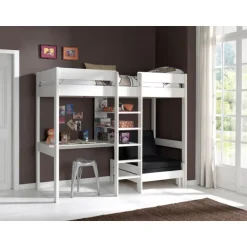 Loftseng med sovesofa 90 x 200 – Pino, hvid