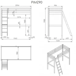 Loftseng Pino – hvid 90 × 200 cm