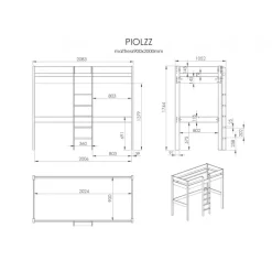 Loftseng Pino 90 x 200 cm – grå