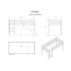 Loftseng Pino halvhøj 90 x 200 cm – grå