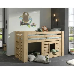 Loftseng til børn Oliver halvhøj 90 x 200 cm – egfarvet