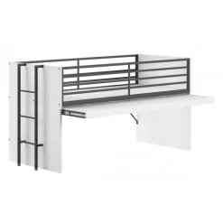 Loftseng til børn 90x200 – Sam halvhøj seng, hvid/sort