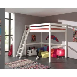 Loftseng 140x200 – Pino høj seng i hvid fyrretræ