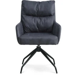 Lotus Spisebordsstol med armlæn - Mørkeblå micro læder bull