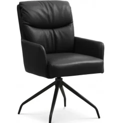 Lotus Spisebordsstol med armlæn - Sort Semianilinlæder