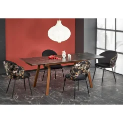 LOZANO Spisebord med udtræk, Sort marmor / Valnød